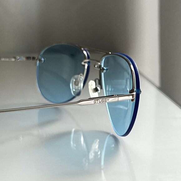 Vintage Stussy Aviator Sunglasses 1998 Women's/Unisex Silver Blue Lens - Picture 3 of 16